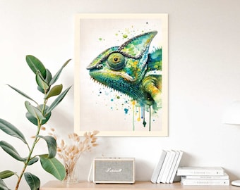 カメレオンのアクリル画 - カラフルなトカゲ爬虫類ヘビアート - Etsy 日本