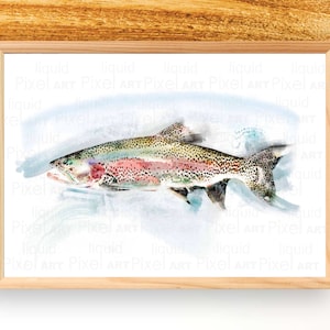 Rainbow Trout Art Print, Fish Watercolor Painting, Lake house Wall Decor