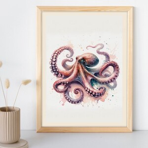 Octopus Watercolor Art Print- Ocean Wildlife Art for Home Decor - Nautical Watercolor