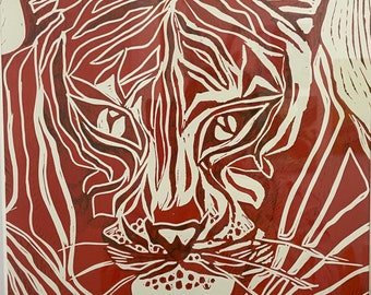 Tiger Bright Lino Print