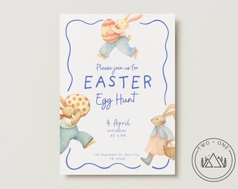 Easter Bunny drawn invitation template | Canva | Digital Download