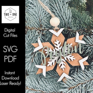 Snowflake Ornament SVG | Personalized Ornament Laser File | Snowflake SVG