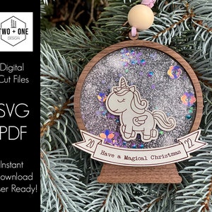 Unicorn Snowglobe Ornament SVG: Shaker Ornament Laser Cut Files (PDF)