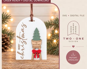 Our Family Ornament Laser Cut File | Personalized Tree Seating on Stool SVG & PDF