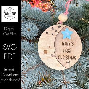 Baby&#39;s First Christmas Moon Ornament | SVG | Laser Ready