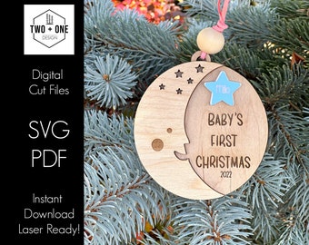 Baby's First Christmas Moon Ornament | SVG | Laser Ready