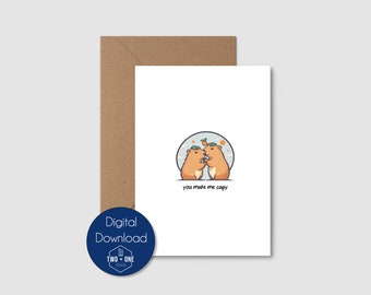 Schattige capibara-valentijnskaart, zoenende capibara (digitale download)