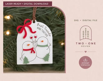 Friends Wine Together Snowmen Ornament File | SVG, PDF (Digital Download)