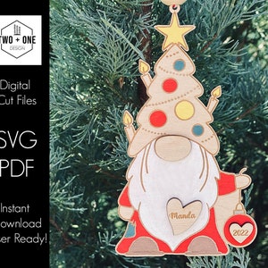 Gnome Christmas Ornament SVG Laser File: Personalized Ornament (Digital Download)