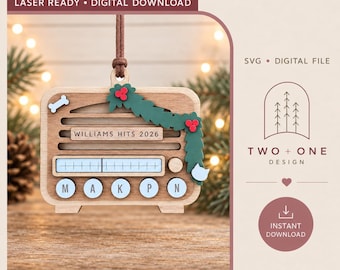 Adorno de radio familiar personalizado en formato SVG, archivo de corte láser con nombre y música personalizados (descarga digital).
