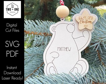 Baby's First Christmas Polar Bear Ornament SVG Laser Cut File (Digital Download)