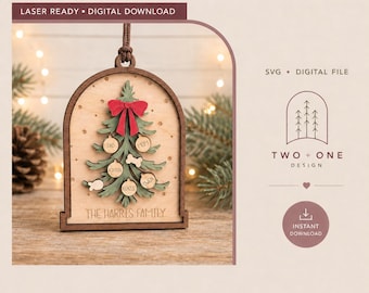 Archivo de corte láser / archivo SVG para adorno navideño personalizado para árbol de Navidad familiar