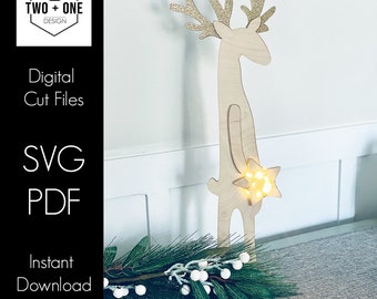 Christmas Reindeer Laser Cut File: Light Up SVG, PDF