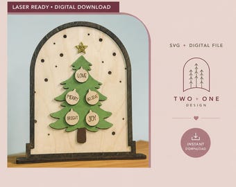 Christmas Tree Sign Laser Cut File | Holiday Shelf Sitter SVG & PDF
