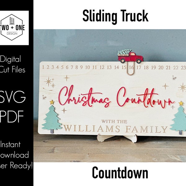 Red Truck Christmas Countdown Calendar SVG laser file Wood Digital Cutting Glowforge |Gnome | Santa Countdown