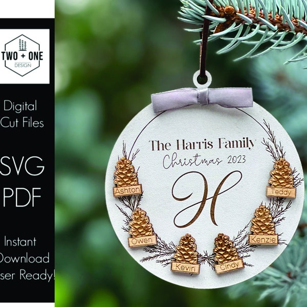 Dennenappel Kerst Familie Ornament | Laserbestand | SVG | KERSTMIS