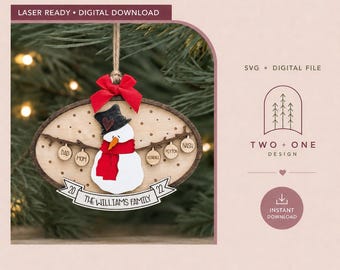 Personalized Snowman Family Ornament Laser File | Up to 10 Names Christmas | SVG & PDF