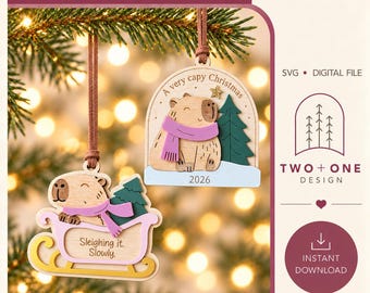 Ensemble de décorations de Noël Capybara au format SVG, fichier de découpe laser (téléchargement numérique)