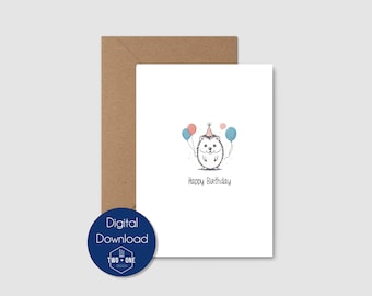 Happy Birthday Hedgehog Card - Printable Greeting Card | Digital Download
