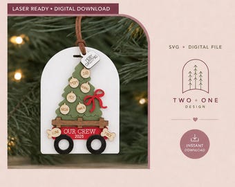 Archivo de corte láser para adorno navideño de nuestra pandilla / SVG y PDF familiar personalizado