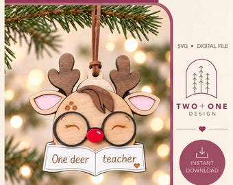 One Deer Teacher Christmas Ornament SVG File | Digital Download
