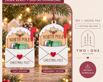 Adorno navideño para guardar dinero, regalo del Polo Norte, archivo SVG cortado con láser (descarga digital)
