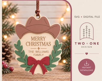 Adorno navideño familiar personalizado estilo campestre en formato SVG/descarga digital