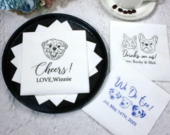 Custom Pet Photo Cocktail Napkins For Wedding - Personalized for 1/2/3 Dogs or Cats - Unique Wedding Party Favors for Animal Lovers