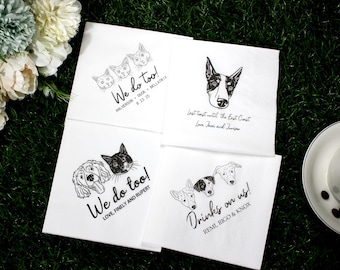 Custom Pet Photo Cocktail Napkins For Wedding - Personalized for 1/2/3 Dogs or Cats - Unique Wedding Party Favors for Animal Lovers