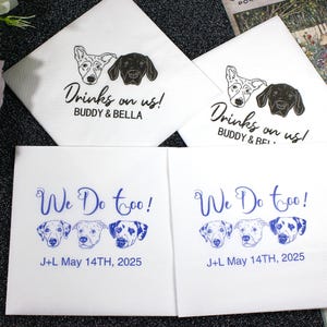 Tovaglioli commemorativi per animali domestici per matrimonio - Omaggio fotografico personalizzato per 1/2/3 amati animali domestici. Tovaglioli da cocktail per matrimonio - Regalo premuroso di tovaglioli da cocktail.