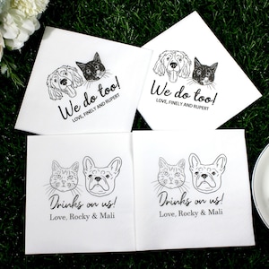 Tovaglioli da cocktail commemorativi personalizzati per animali domestici per matrimoni - Bomboniere di nozze personalizzate con foto per genitori di animali domestici in lutto - Seleziona 1/2/3 animali