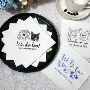 Tovaglioli da cocktail commemorativi personalizzati per animali domestici per matrimoni - Bomboniere di nozze personalizzate con foto per genitori di animali domestici in lutto - Seleziona 1/2/3 animali