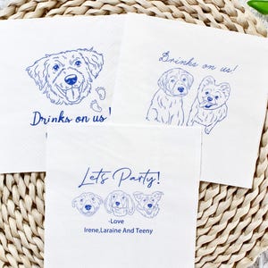 Tovaglioli da cocktail personalizzati con il volto di un cane, tovaglioli da matrimonio personalizzati con illustrazioni di cani, tovaglioli con ritratti di animali domestici personalizzati, decorazioni per feste di fidanzamento