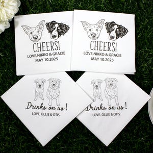 Funny Matching Pet Couple Cocktail Napkins For Wedding - Personalized Dog or Cat Wedding Party Supplies - Set of 2 Pets