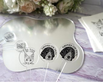 Personalized Acrylic Pet Wedding Cocktail Stirrers, Custom Swizzle Sticks for Pet-Themed Weddings