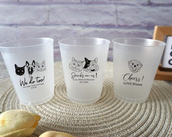 Custom Pet Portrait Frosted Acrylic Cups, Wedding Drink Cups with Dog or Cat Illustration, Personalized Reception Drinkware