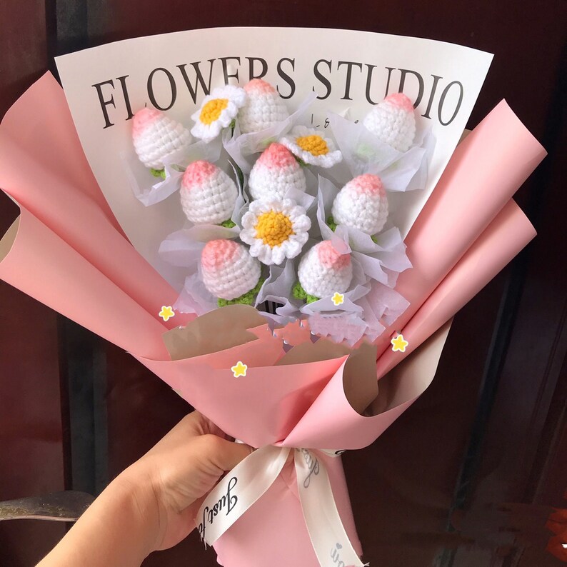 Crochet Strawberry Bouquet Knitted Strawberry Bouquet Etsy