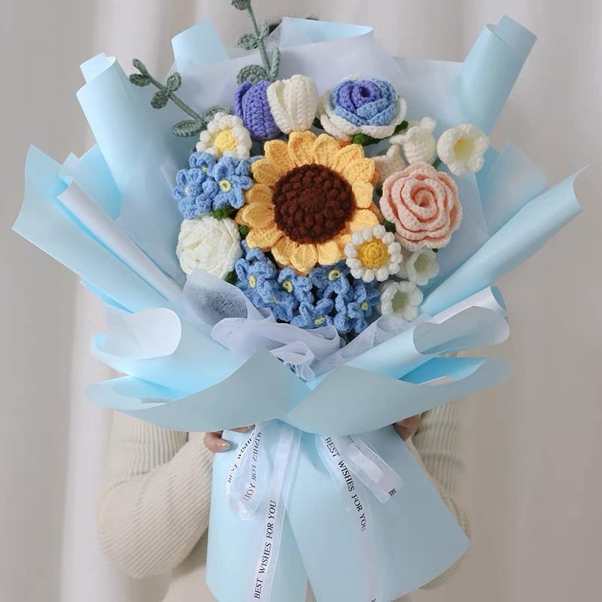 Knitted Flower Bouquetcrochet Mix Bouquetcrochet Flower Etsy