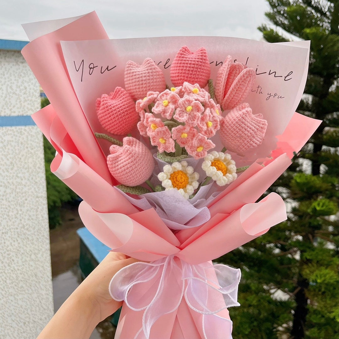 Crochet Tulip Flower Bouquet,crochet Rose Flower Bouquet,knitted Flower,gifts for Her,christmas