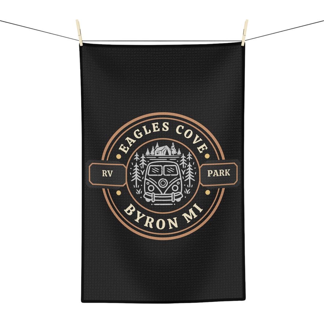 Eagles Cove RV Park Retro Camper Soft Tea Towel, Michigan Campground