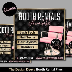 BOOTH RENTAL FLYER, Now Hiring Salon, Hiring Hair Stylist, Nail Techs Needed, Braiders Wanted, Lash Tech Flyer, Social Media Canva Template