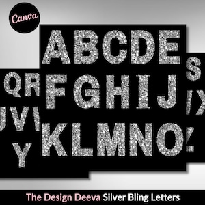 Letras del alfabeto con brillantes de plata, con incrustaciones de diamantes, plantillas de letras de Canva, bienvenida y eventos especiales, letras de lujo del alfabeto, imágenes prediseñadas de Canva