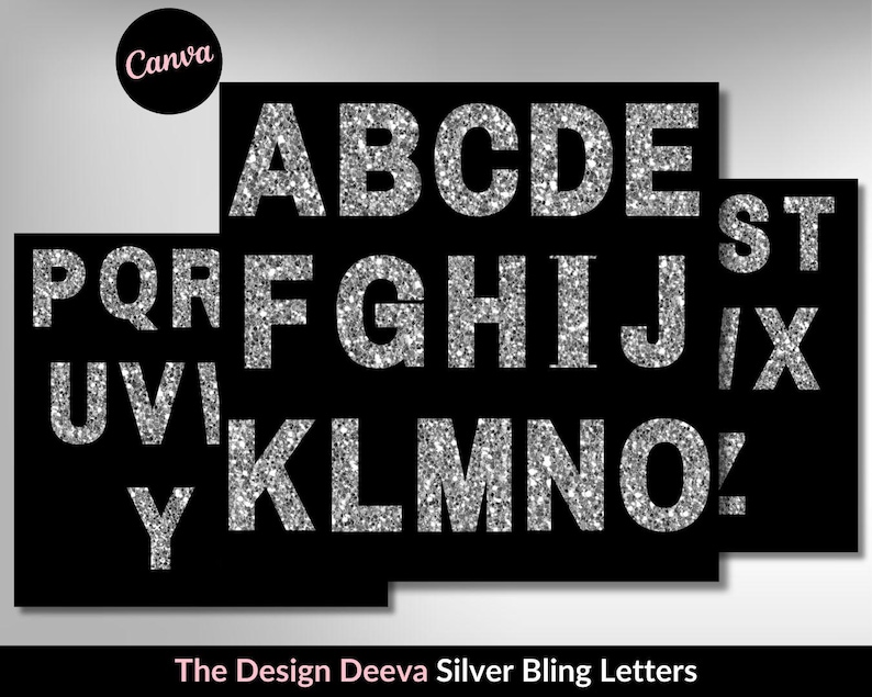 SILVER BLING ALPHABET Letters, Diamond Studded, Canva Template Letters ...