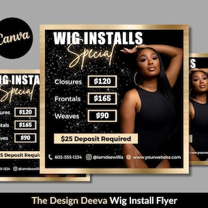 WIG MINI FLYER, Perücke Revamp Flyer, Black and Gold Hair, Haar Marketing, Hair Business, Social Media Hair Flyer, Hairstylist Content, dd01