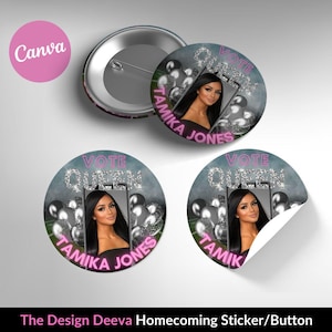 Vote HOMECOMING/PROM QUEEN, Class Campaign, Election, Stickers, Buttons, School Spirit, Editable in Canva, Print with Avery at Home, hmc