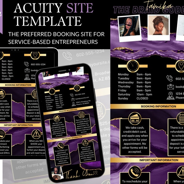 Purple Acuity Scheduling Template, Acuity Booking Site, DIY Marble Revamp Design, Hair Stylist, Makeup, Lash Tech, Squarespace  | AST06B