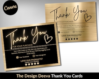 Editable Gold and Black Luxury Thank You Card Template | Business Thank You Card | Business Card Set | Canva Template | TYC01