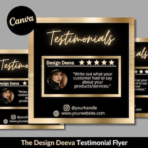 TESTIMONIAL SOCIAL FLYER, Kundenwertschätzung Flyer, Schwarz und Gold, Luxus Flyer Geschäft, Business Flyer Schönheit, dd01