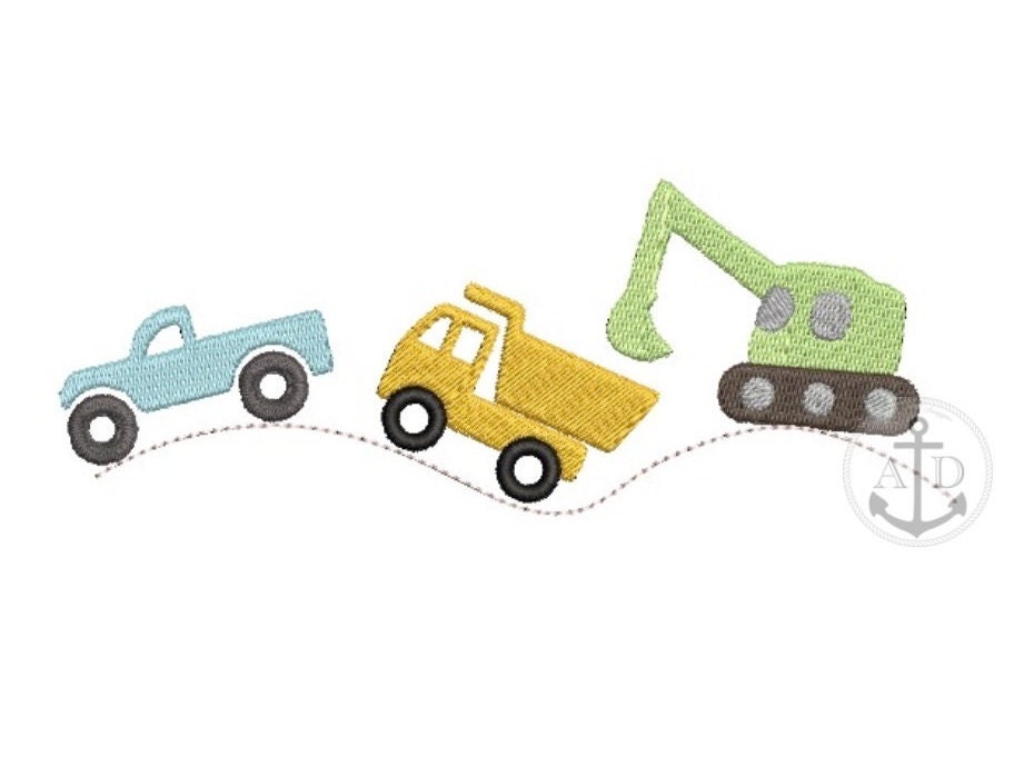 Construction Trucks Machine Embroidery Design Trio Instant Digital Download File 5x7