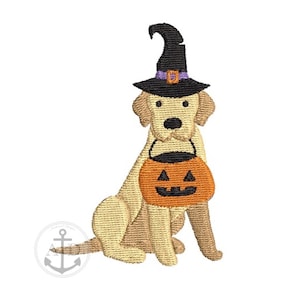 Halloween Dog 4x4 Embroidery Design File, Halloween dog with Hat, Trick or treat dog, cute kids embroidery design, halloween dog pumpkin
